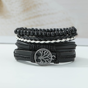 Men's <strong>Fashionable</strong> Business Cool Round Pointer Quartz <strong>Watch</strong> With 4pcs Leather Bracelets - Product Image 4