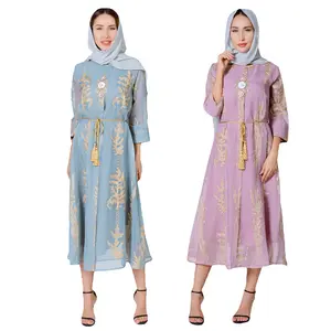 Neueste Mode Langes Kleid Muslimische Islamische Kleidung Sexy Mesh Langarm New Abaya Frauen Muslimisches Kleid