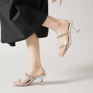 Sandales à talons hauts à bout carré avec strass, talon bloc, bout ouvert, tendance mode, chaussures pour femmes 7655-1 - Product Image 2
