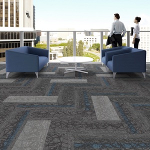 Dalles de moquette commerciales de luxe modernes, à poils bouclés, à poils moyens, amorties, résistantes aux taches, motif géométrique carré, pour hôtels et espaces de vie - Product Image 4