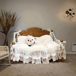 Lit pour chien en bois massif rétro pour petits chiens avec fermeture à boutons, maisons et meubles pour animaux de compagnie OEM, Yorkshire, Malte, chats - Product Image 2
