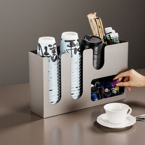 コーヒーショップアクセサリーコーヒーカップ収納ボックス使い捨て紙カップディスペンサーステンレス製デスクトップディスプレイスタンド - Product Image 4