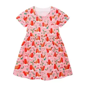 2023精品店批发自有品牌童装夏季动物鸟类粉色短袖印花儿童女童服装