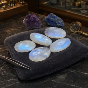 Cabochons en pierre de lune arc-en-ciel avec éclat bleu, pierres précieuses ovales en vrac pour la fabrication de bijoux - Lot de 5 unités - Product Image 3