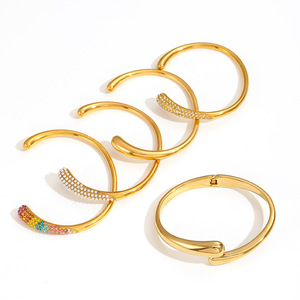 Diamond Encrusted <b>Titanium</b> Steel Bracelet 18k Gold Plated Stainless Steel Unisex Everyday Wear Jewelry <b>Ring</b> Style TB7059 - Product Image 4