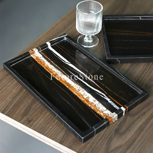 Plateau de service rectangulaire en marbre noir de luxe <span class=keywords><strong>Laurent</strong></span>, marbre naturel, plateau décoratif pour aliments, fruits, bijoux, décoration de Noël - Product Image 5