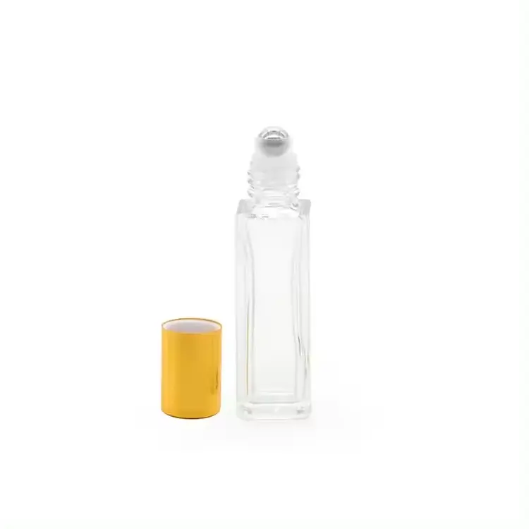زجاجة عطر جيدة فارغة 3 مل 5 مل 10 مل مستطيلة القاع سميك مربعة الشكل مع اسطوانة من الفولاذ المقاوم للصدأ للزيوت العطرية