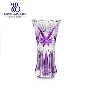 嘉宝优质家居装饰玻璃花瓶雕刻图案紫色喷尾造型加厚水晶