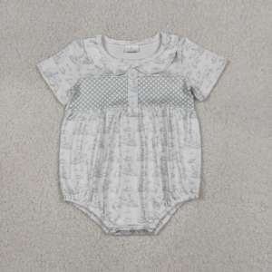 Conjunto de pijama para bebé SR3569 RTS, mono de manga corta con estampado a cuadros, venta al por mayor. - Product Image 2