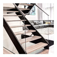 Escaliers d'intérieur droits flottants en bois pour appartements Design moderne noyer/chêne/caoutchouc dalle de granit Loft