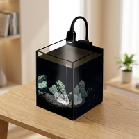 Akuarium Ikan Angelfish Sudut Kanan Ultra Jernih Modern JSD Latar Belakang Hitam 93% Transmisi Cahaya Kotak Lampu LED Ruang Belajar Kamar Tidur Meja