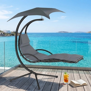 Porch Helicopter Canopy Lounger <b>Swing</b> Chaise Chair Cushions Iron Frame & Polyester Fabric Modern Design - Product Image 1