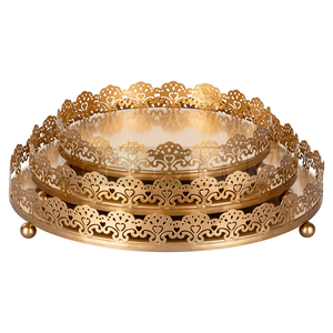 Juego de Bandejas Decorativas Multifuncionales de Metal Art Deco de Lujo Internacional Maximus, Acabado Dorado, Plato para Servir, Centro de Mesa Decorativo - Product Image 1