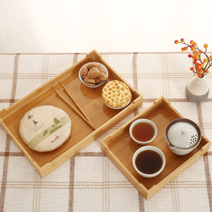 Plateau à thé en bambou rectangulaire, plateau de service pour service à thé Kung Fu, plateau en bois minimaliste pour thé et en-cas - Product Image 1