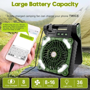 Ventilador Solar para Acampar al Aire Libre de 5200 mAh con Cargador de Teléfono Plegable, Lámpara de Pie, Banco de Energía, Carga Solar de Cuatro Velocidades para Acampar - Product Image 6