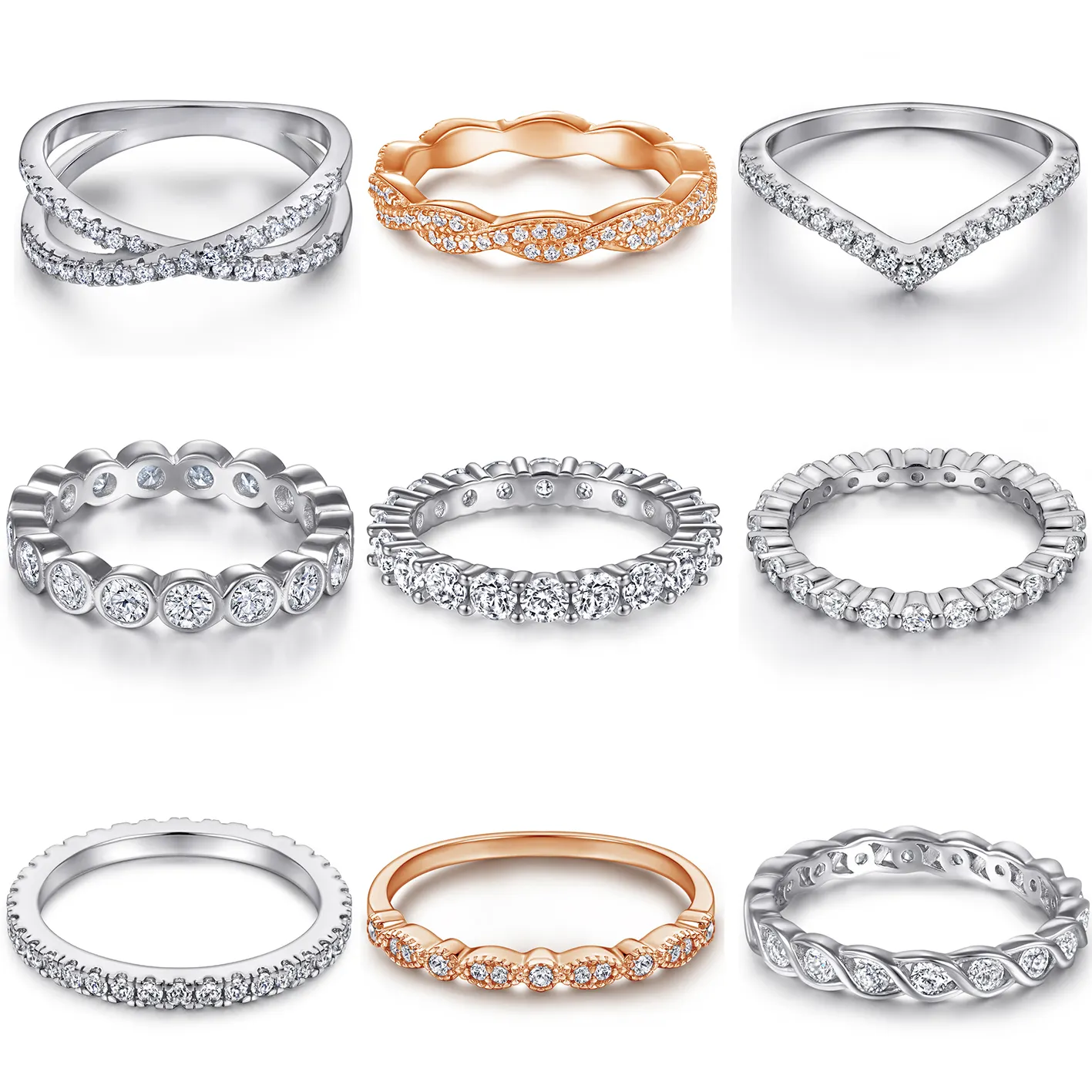 Mode Zilveren Eternity Ring Iced Out Bezoedelen Gratis 925 Rhodium Wedding Band Ringen 925 Sterling Zilver