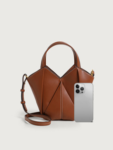 Sac fourre-tout pliable <span class=keywords><strong>g</strong></span>éométrique <span class=keywords><strong>ZA</strong></span> pour femme en cuir PU, mini sac seau avec bandoulière amovible pour les trajets quotidiens et le shopping - Product Image 4