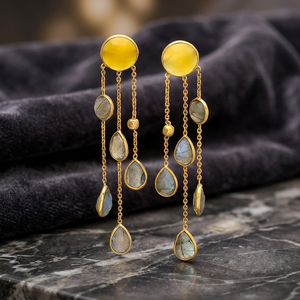 Pendientes de latón hechos a mano con gemas, chapados en oro, estilo étnico, unisex, a la moda - Product Image 3