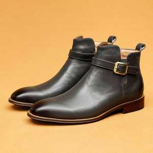 Bottes montantes en cuir véritable pour homme, style britannique, bout pointu, pour affaires et occasions formelles, respirantes, collection automne-hiver 2025 - Product Image 6