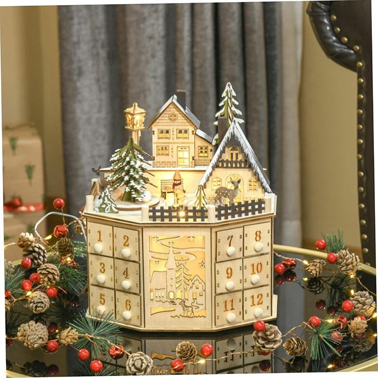 伝統的な木製アドベントカレンダー 24引き出し LED付きクリスマス
