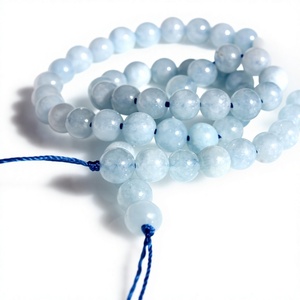 Perles Rondes en Pierre Naturelle Aigue-marine 6mm/8mm Certifiées par un Certificat Tierce Partie, Traitées par Cire/Huile, Cadeau de Guérison pour Femme - Product Image 1