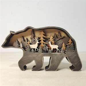 Multicouche Ours Cerf <span class=keywords><strong>Loup</strong></span> <span class=keywords><strong>Elfe</strong></span> 3D en bois découpé au laser Décoration de Noël Figurines d'animaux en bois - Product Image 3