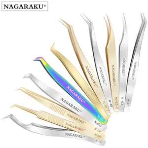 NAGARAKU 1 pcs Eyelash Extension Tweezers Makeup tools Non-magnetic Pincet False Eyelash Tweezers Curved Straight Tweezers