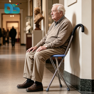 Déambulateur médical pliant à trois ou quatre roues avec siège en plastique, béquille flexible et chaise intégrée - Product Image 6