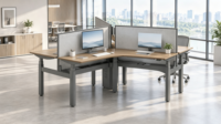Poste de travail motorisé réglable en hauteur, bureau modulaire 3 places assis-debout, mobilier de bureau, banc de bureau, cloison de bureau