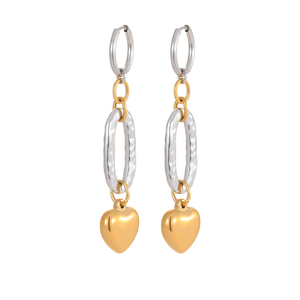 2025 High Quality European American Style Two-Tone Heart Drop Earrings Non Tarnish Stainless Steel Hot Sale INS <b>Fashion</b> <b>Jewelry</b> - Product Image 3