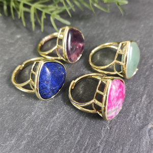 Venta directa de fábrica Anillo de bisel de oro de piedras preciosas naturales Corazón colorido Amatista Lapislázuli Anillos de fluorita verde para joyería de niña - Product Image 4