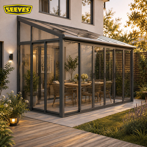 Véranda en aluminium, serre, couverture de patio fermée, mur en verre, toit en polycarbonate, <span class=keywords><strong>solarium</strong></span> avec portes coulissantes, usine OEM ODM - Product Image 1