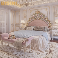 Romantisches französisches Villenhaus Prinzessinnen-Kinderzimmer Rosa Bettset Holzgeschnitzte Schmetterlinge Blumen Doppelbett