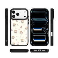 Coque de téléphone AG Feeling Black Edge avec motif ours gâteau cerise doré pour iPhone 17, 17 Pro Max, 16 Pro, 15, 15 Pro Max, 15 Pro, 14 Pro Max – Coque magnétique