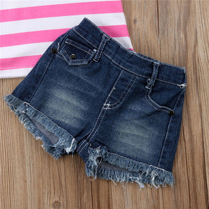 a rayas tops de manga larga Camiseta y pantalones <span class=keywords><strong>vaqueros</strong></span> de mezclilla pantalones cortos 2 piezas ropa de bebé conjunto - Product Image 6