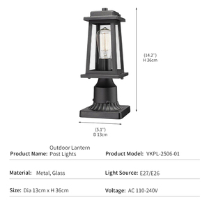 Lampe de pilier extérieure moderne en métal et verre, étanche IP65, <span class=keywords><strong>pour</strong></span> villa, jardin, <span class=keywords><strong>portail</strong></span>, clôture, style rétro américain antique, éclairage mural - Product Image 2
