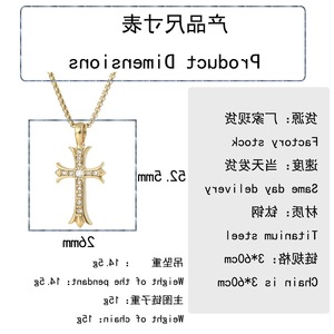 yunnique <b>Cross</b> Pendant Necklace Gold Tone Zinc Alloy Pave Setting Crystal Inlay 60cm <b>Chain</b> Unisex Fashion Jewelry - Product Image 2