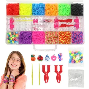 18格彩虹橡皮筋七彩手工织布器DIY材料包儿童益智玩具手链盒