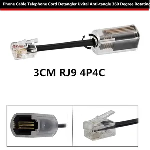 Cable de teléfono de 3CM Detangler RJ9 4P4C Modelo 360 grados Rotación extendida Anti-enredo Cable de teléfono negro Cable fijo RJ11