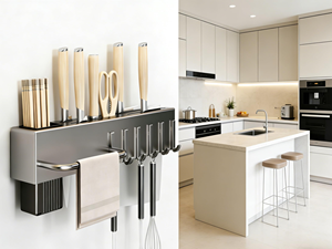 Cooking Utensils Holder Wall-Mounted Chopsticks <b>Storage</b> <b>Kitchen</b> Knives Holder <b>Rack</b> Smart Kitchenware Organizer With Steel Hooks - Product Image 5