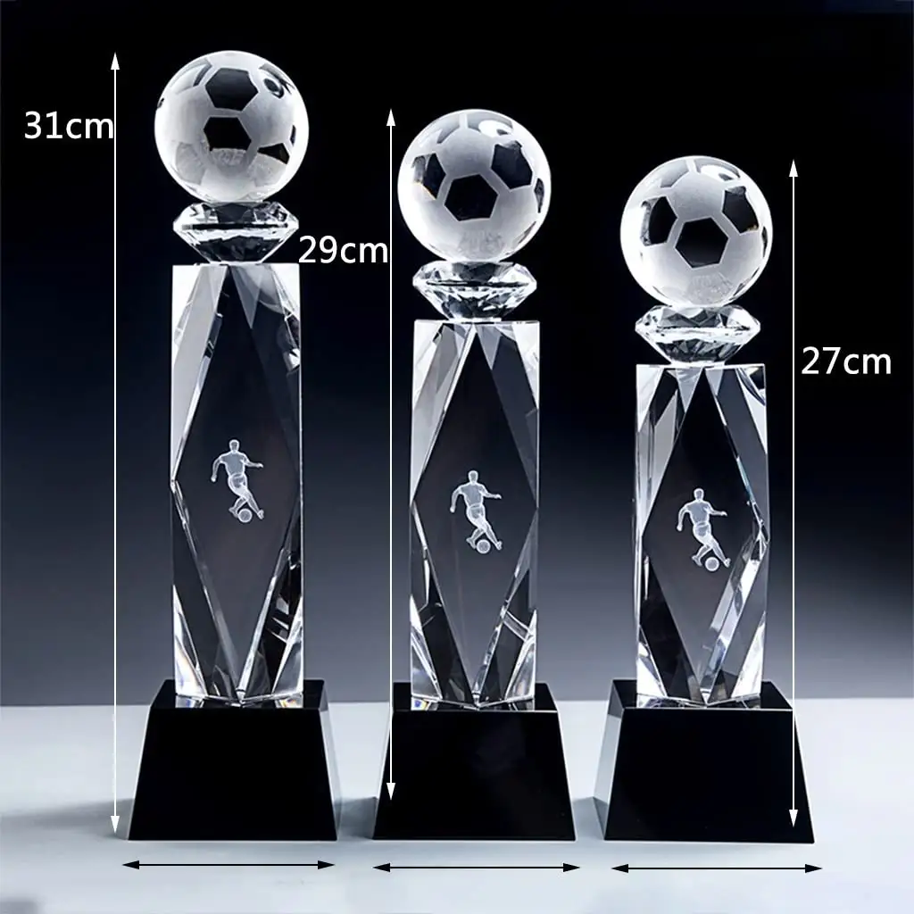 Оптовая продажа, Заводская поставка, футбольный трофей и награда, 3D лазерный логотип для хрустального трофея