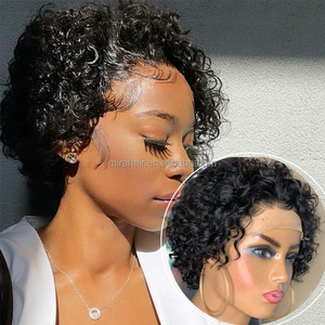 Vente en gros perruque de cheveux humains Remy coupe Pixie <span class=keywords><strong>13x1</strong></span> dentelle avant cheveux humains brésiliens bouclés perruques dentelle transparente noir naturel - Product Image 6
