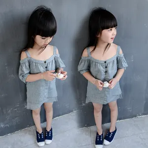 Summer High Quality Fashion Kids Casual Pretty Strapless Grey Dresses