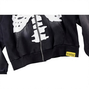 Men <b>Black</b> <b>Zip</b>-<b>Up</b> <b>Hoodie</b> Oversized Cotton Knitted Skeleton Print Casual Streetwear Hooded Sweatshirt Autumn Regular Fit - Product Image 3
