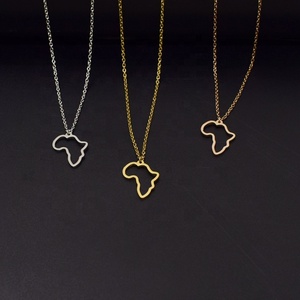 Collar <span class=keywords><strong>de</strong></span> acero inoxidable personalizado para mujer, cadena <span class=keywords><strong>de</strong></span> eslabones hueca, colgante con <span class=keywords><strong>mapa</strong></span> africano, Popular - Product Image 6