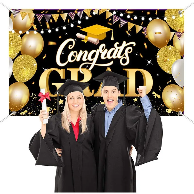 2023 Black Gold Graduation Season Hintergrund Stoff Banner Party Festival Kleiderbügel