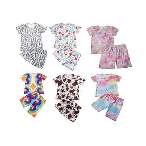 2024 moda bebekler tulumları yaş bebek giysileri hediye çocuk yaz kız erkek kravat-boyalı baskılar süt ipek kumaş erkek giysileri setleri