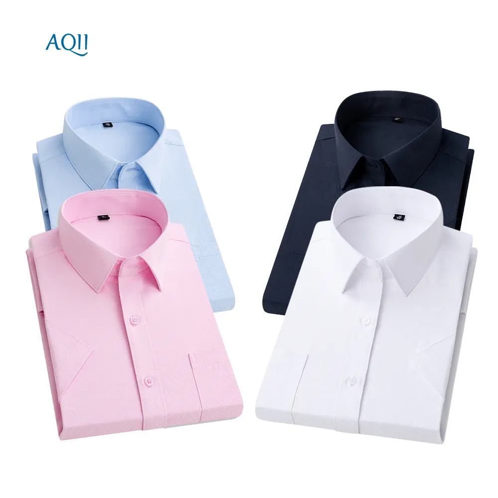 Slim-fit white men's short-sleeved shirt slim-fit no-ironing shirt white collar formal work clothes wholesale office workers