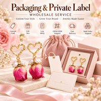 Boucles d'oreilles pendantes romantiques en forme de cœur avec perle et rose éternelle, en laiton plaqué argent et alliage de zinc, motif floral, pour femme, vente en gros