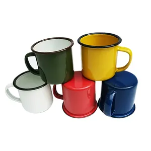 Tasse en émail épaisse, pour eau, au bureau, classique, à l'ancienne, au lait, jus de café, à la mode, 8 couleurs